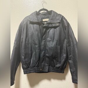 Basic Equipment Black Leather Jacket with Gold Zipper